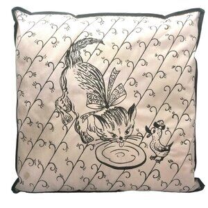 RARE Pal Novelty 1950's Vinyl Pillow Kitten Lapping Milk Duck Pastel Pink Black